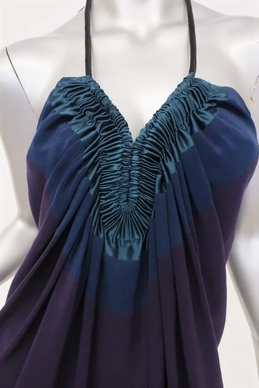 Lanvin Halter Top Purple/Teal Ruched Silk Blouse Size 40