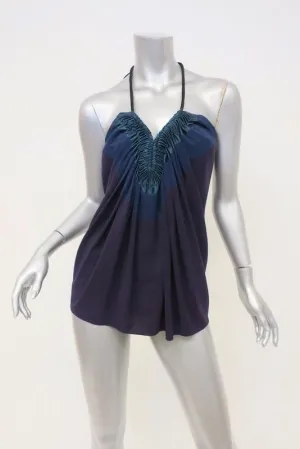 Lanvin Halter Top Purple/Teal Ruched Silk Blouse Size 40