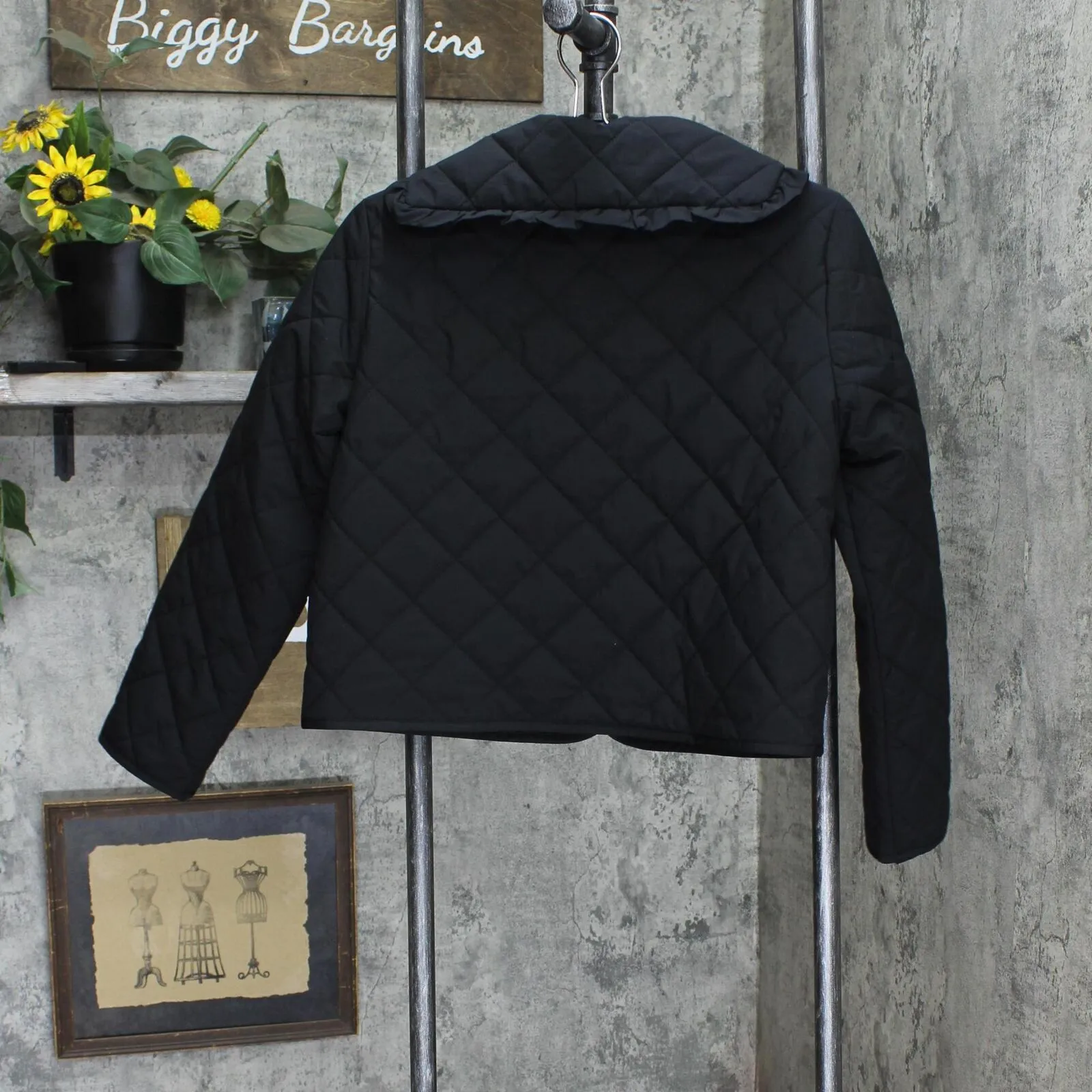 Lc Lauren Conrad Womens Ruffle Quilted Jacket WL23Z016RS Black S