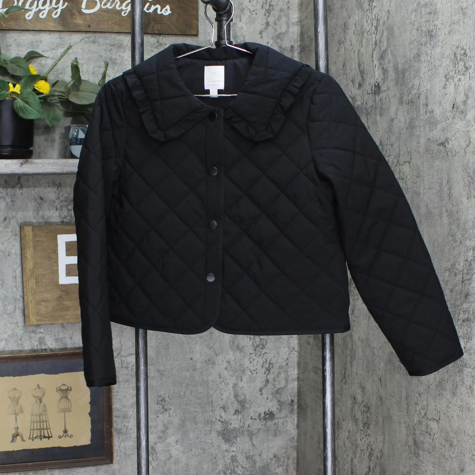 Lc Lauren Conrad Womens Ruffle Quilted Jacket WL23Z016RS Black S