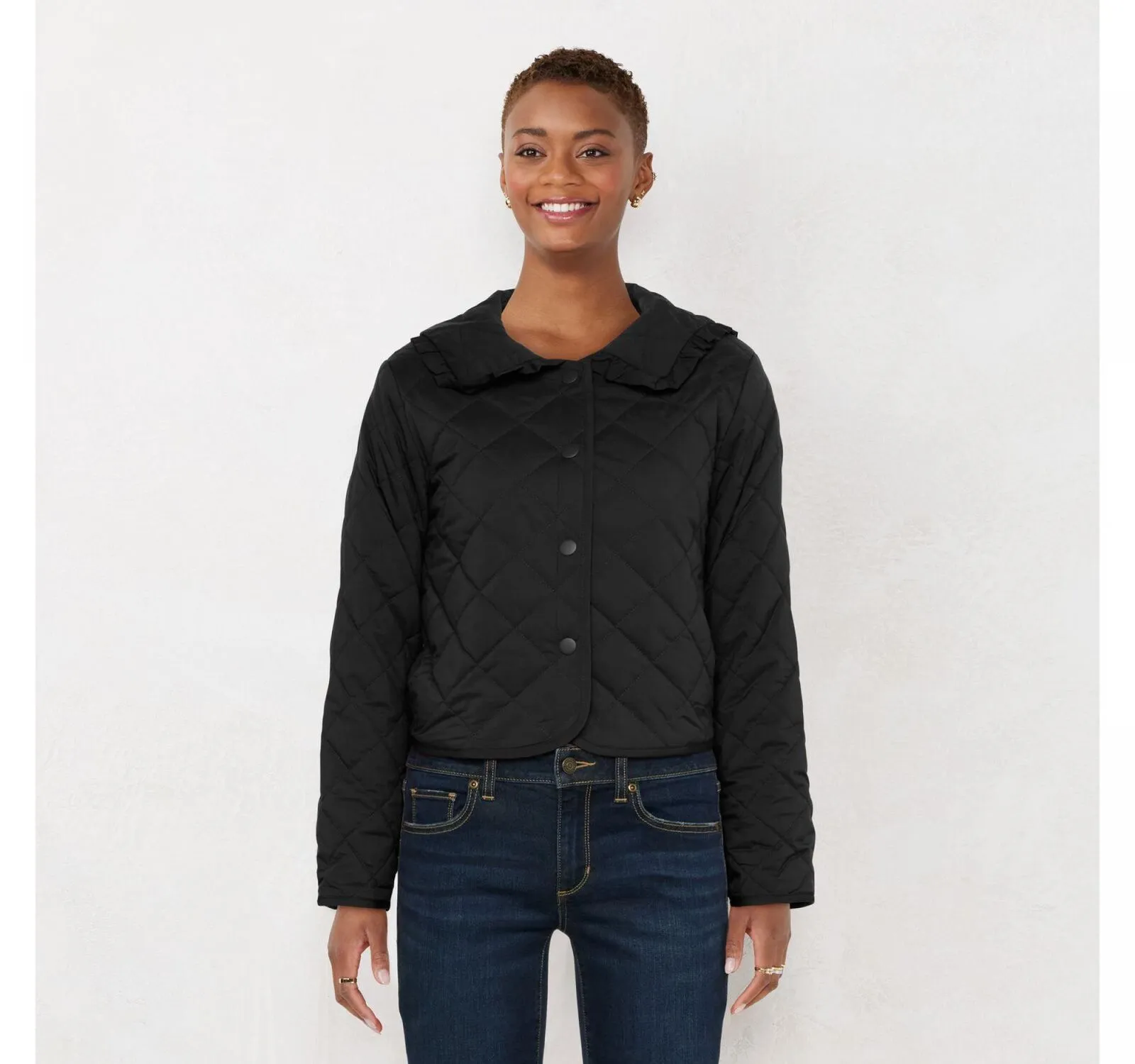 Lc Lauren Conrad Womens Ruffle Quilted Jacket WL23Z016RS Black S