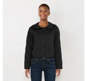 Lc Lauren Conrad Womens Ruffle Quilted Jacket WL23Z016RS Black S