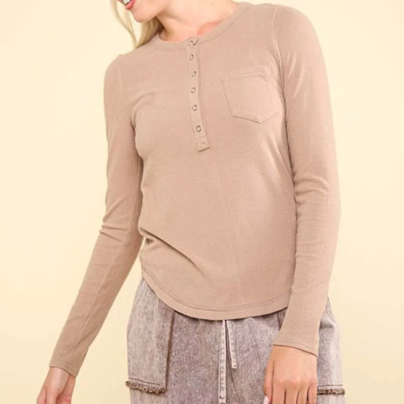 Lightweight Jersey One Pocket Henley Top