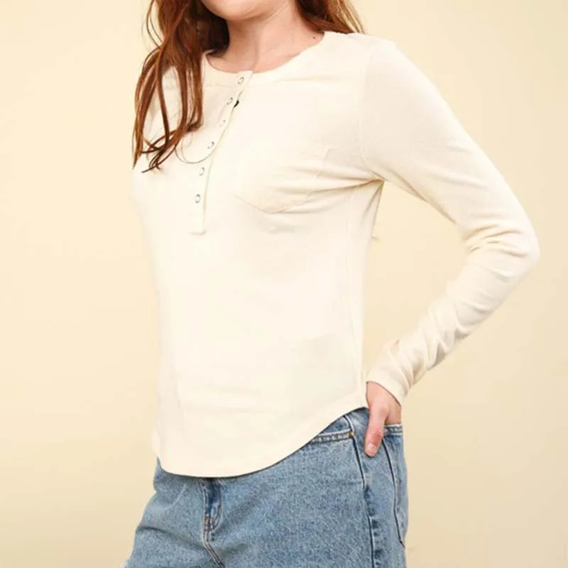 Lightweight Jersey One Pocket Henley Top