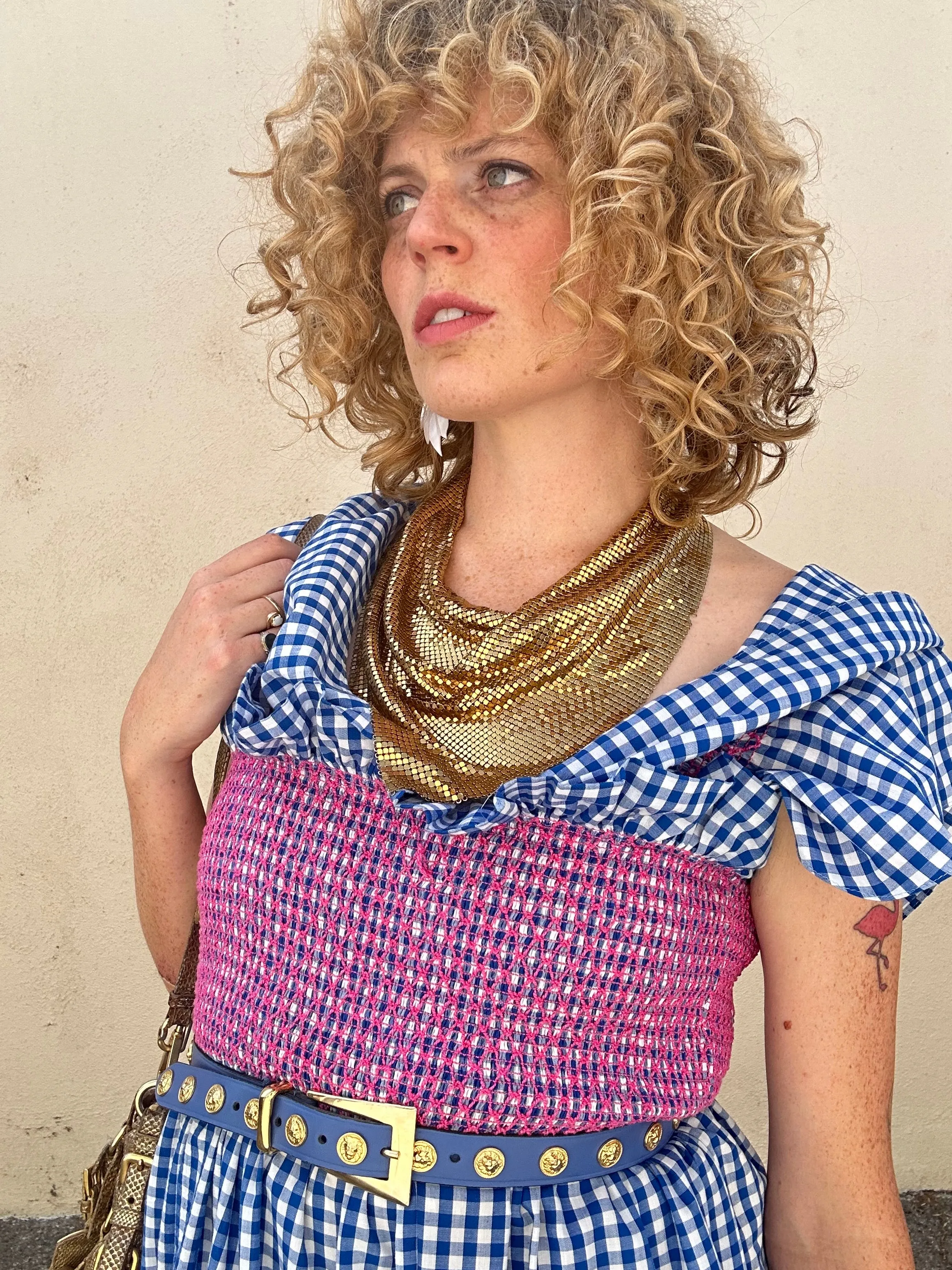 Lindsey Thornburg Blue Gingham Ruffle Dress