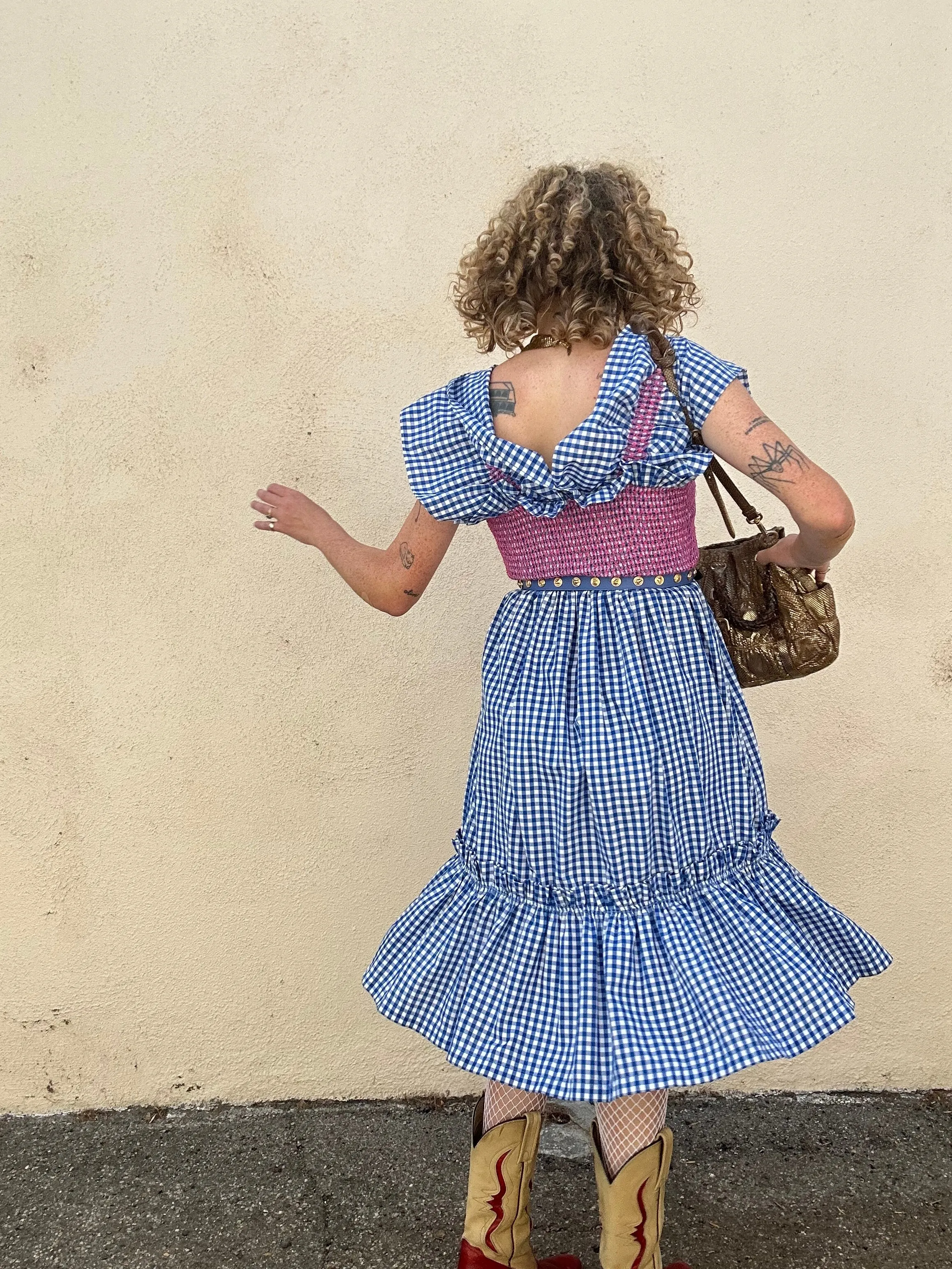Lindsey Thornburg Blue Gingham Ruffle Dress