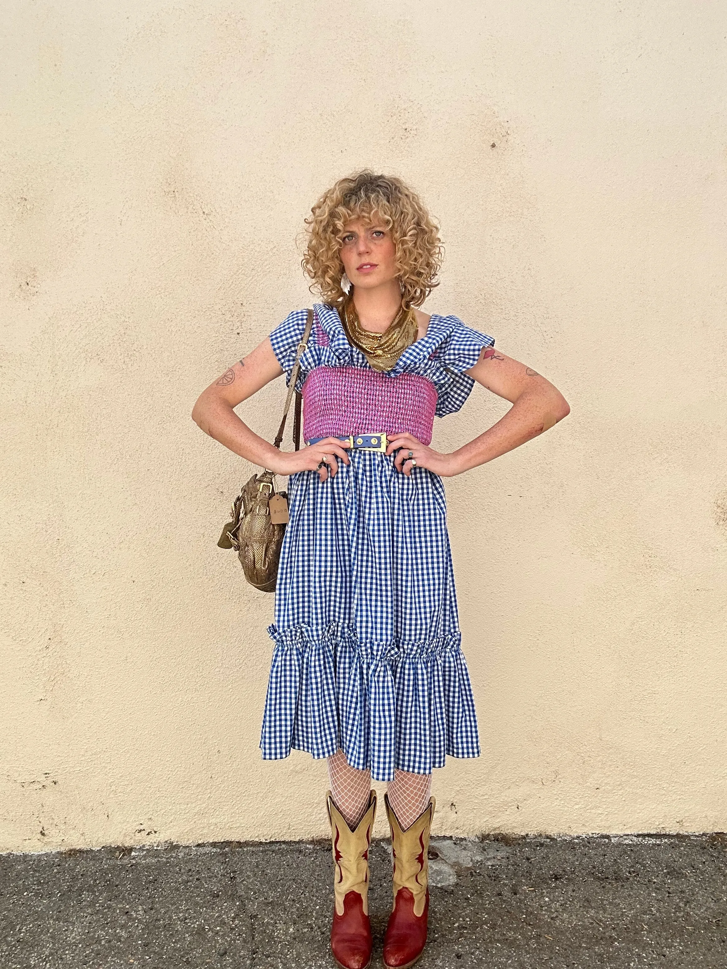 Lindsey Thornburg Blue Gingham Ruffle Dress
