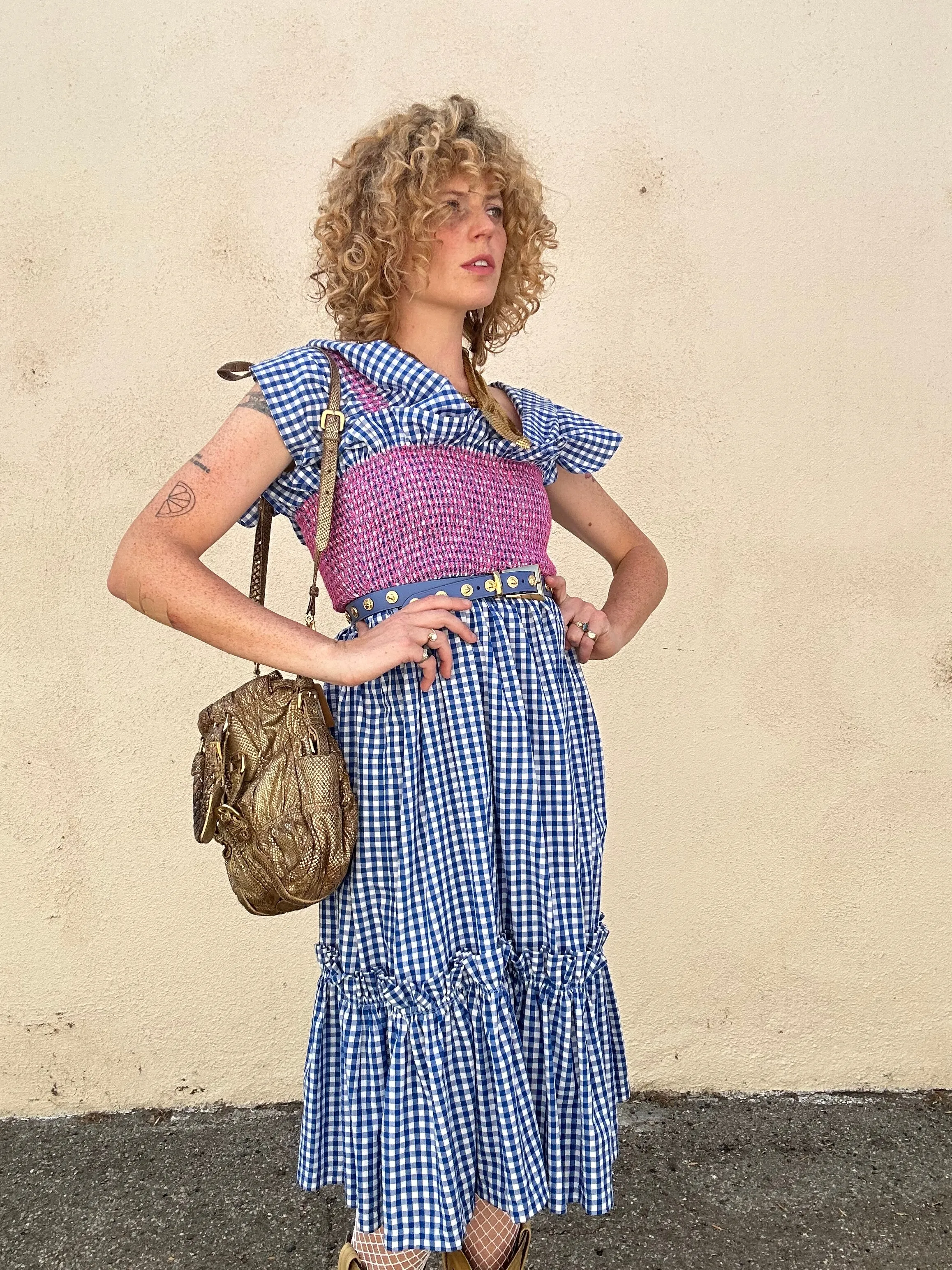 Lindsey Thornburg Blue Gingham Ruffle Dress