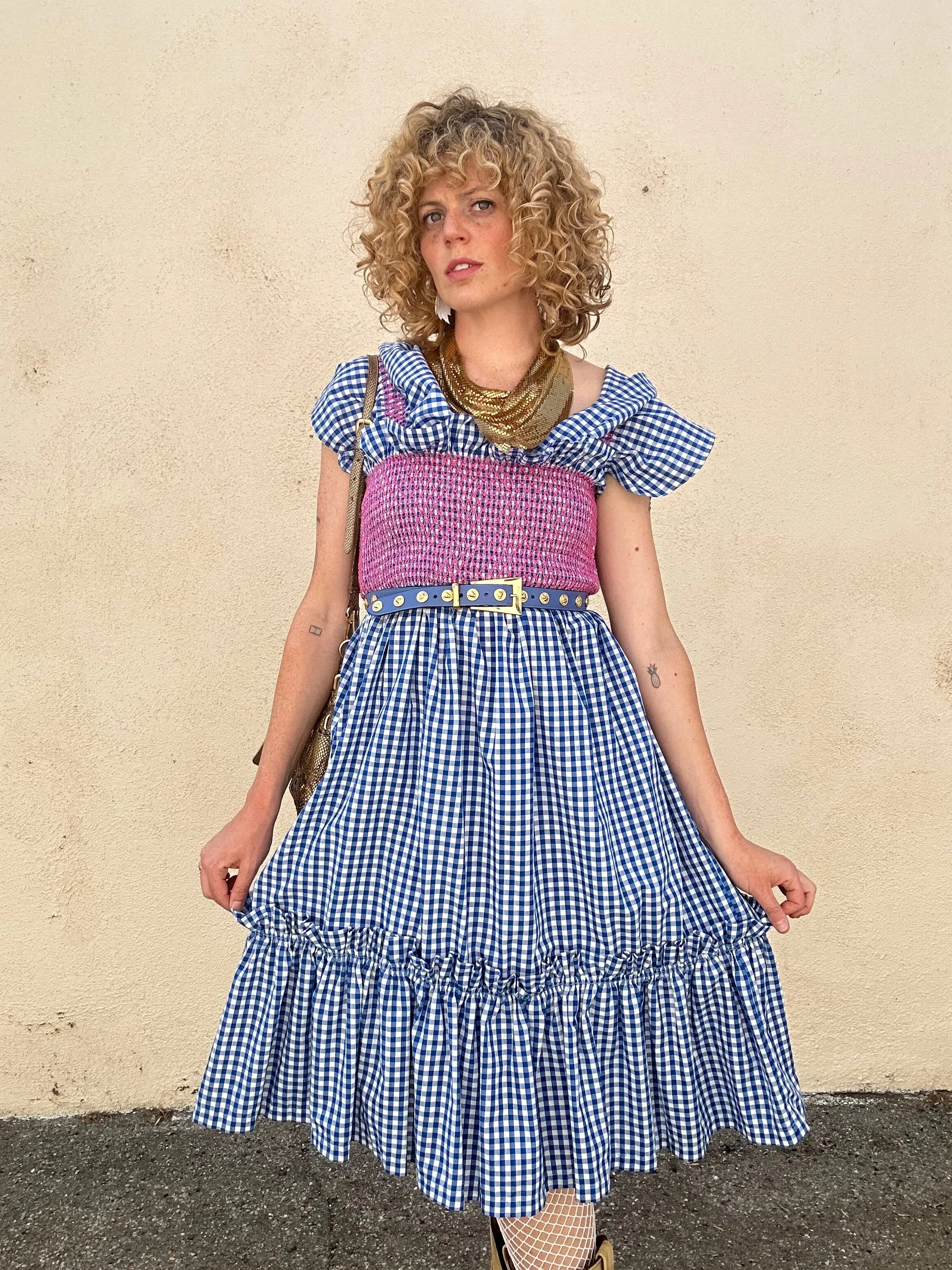Lindsey Thornburg Blue Gingham Ruffle Dress