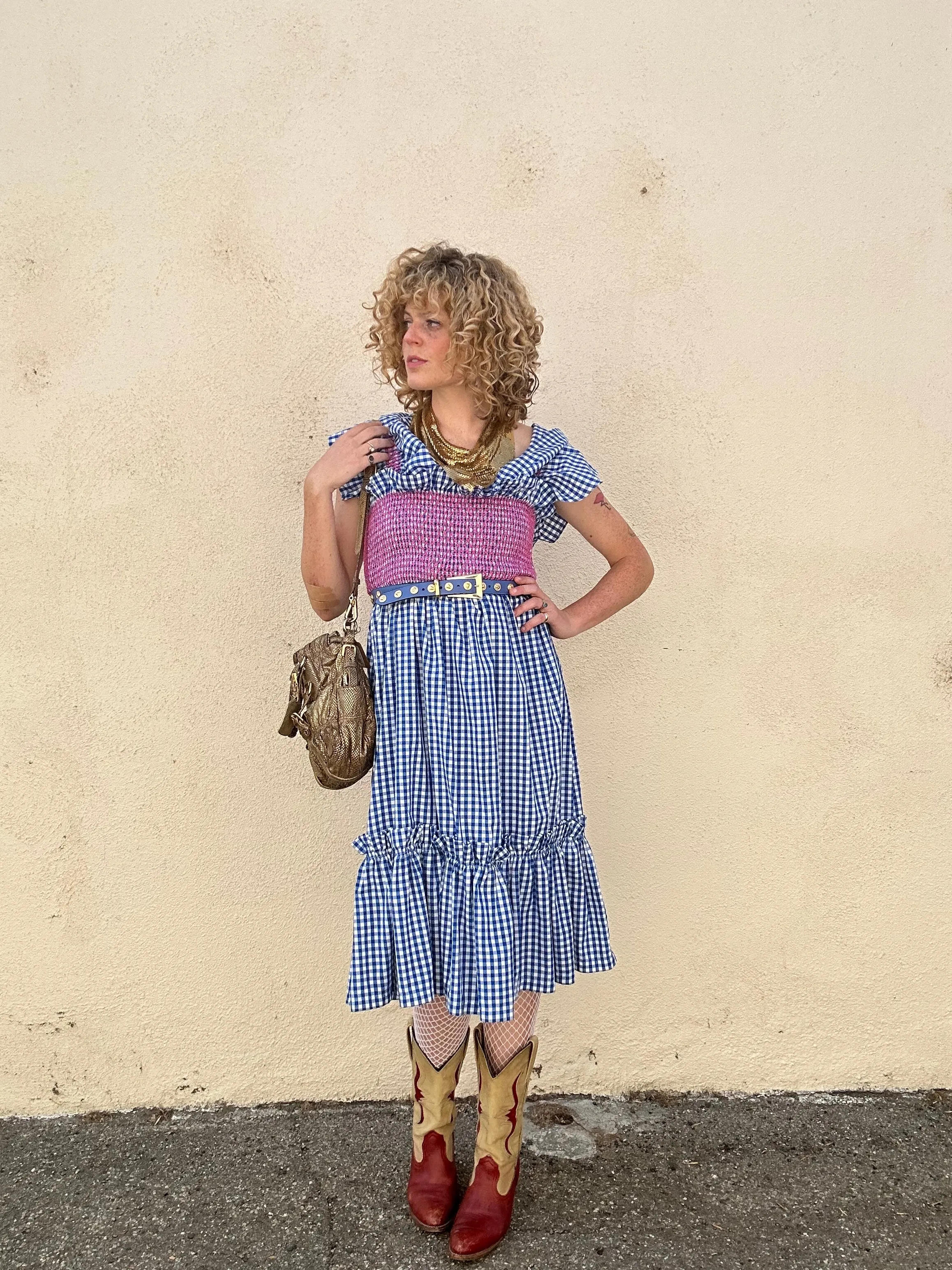 Lindsey Thornburg Blue Gingham Ruffle Dress