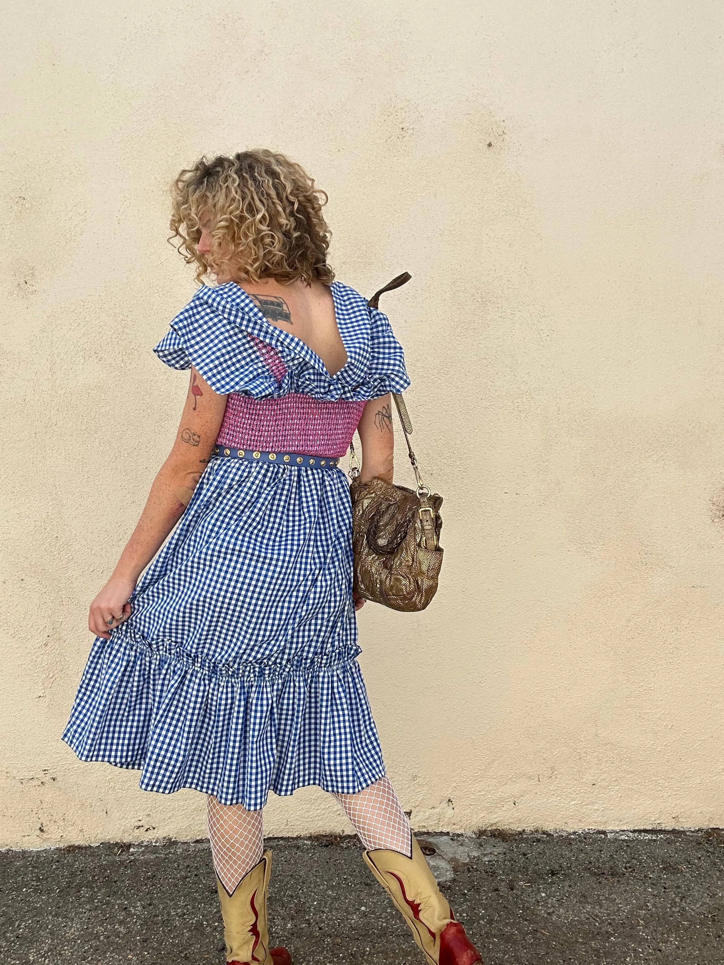 Lindsey Thornburg Blue Gingham Ruffle Dress