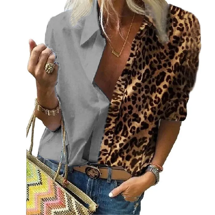 Long-sleeved Leopard Print Loose Shirt