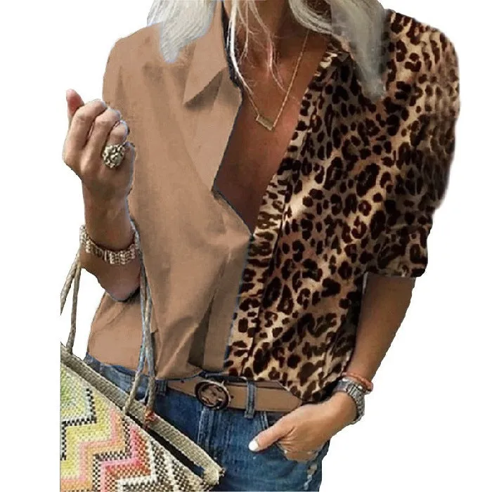 Long-sleeved Leopard Print Loose Shirt