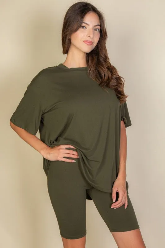 Loose Fit Top oversize shirts & Bike Shorts Set