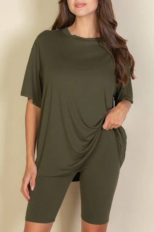 Loose Fit Top oversize shirts & Bike Shorts Set