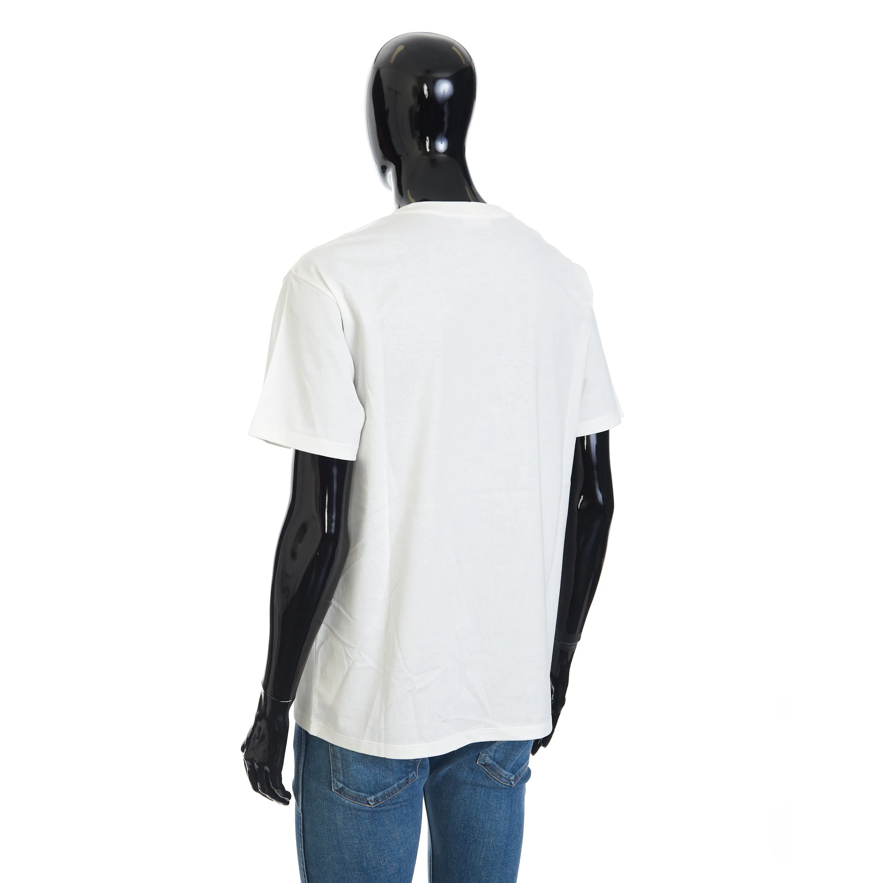 Loose T-Shirt w/ Rhinestone-Studded Logo Print In White Cotton Jersey
