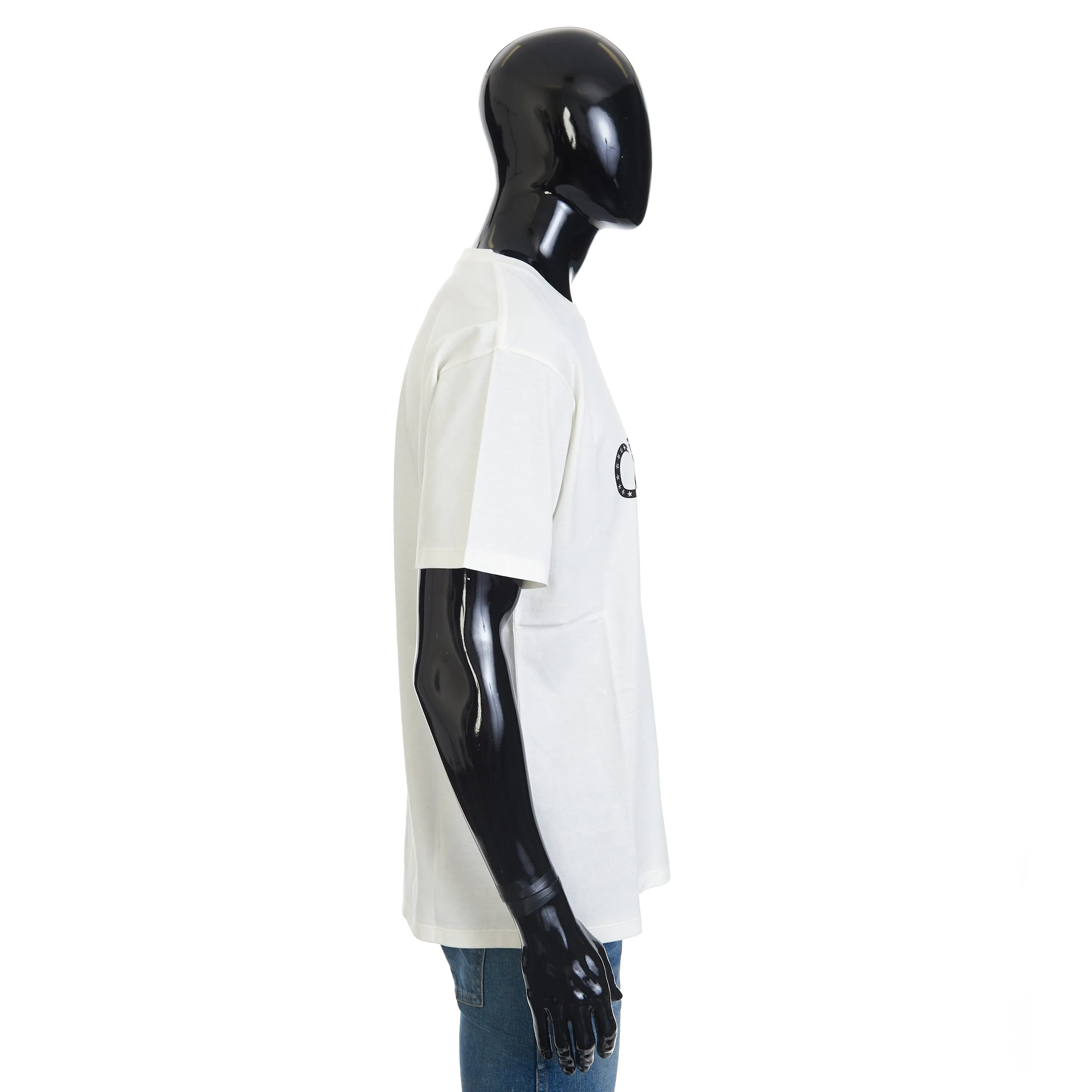 Loose T-Shirt w/ Rhinestone-Studded Logo Print In White Cotton Jersey
