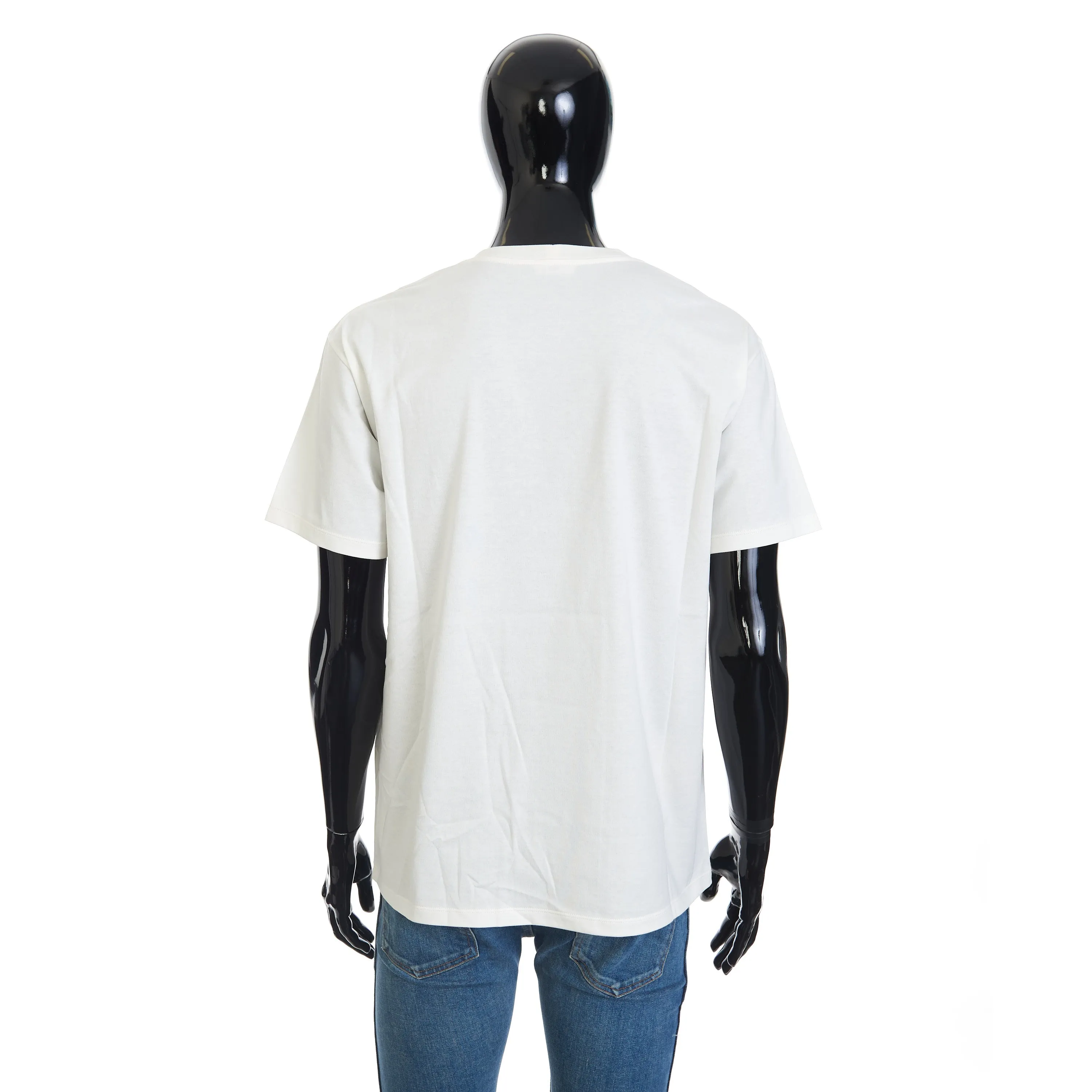 Loose T-Shirt w/ Rhinestone-Studded Logo Print In White Cotton Jersey