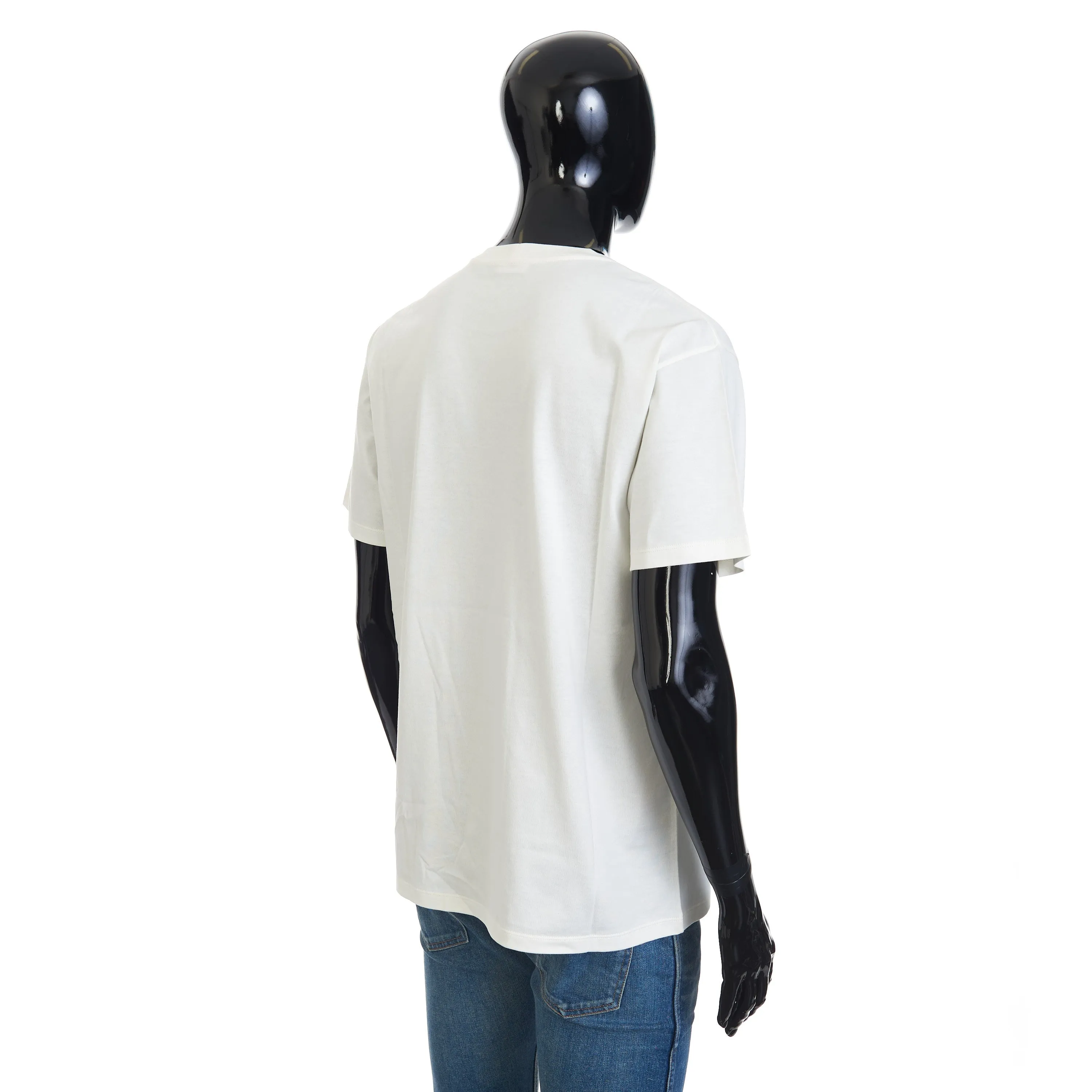 Loose T-Shirt w/ Rhinestone-Studded Logo Print In White Cotton Jersey