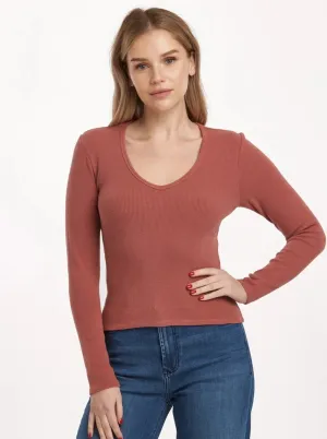 Marlowe V-Neck Basic Tee- Intense Rust