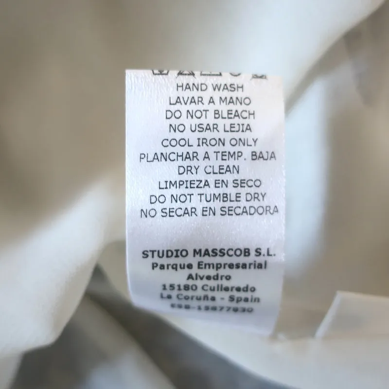 Masscob Ruched Sleeve Maxi Dress Cream/Black Floral Print Cotton Size Large