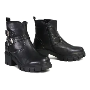 MBL9446 Women's ‘Siren’ Black Leather Studded Boots with Side Zipper Entry