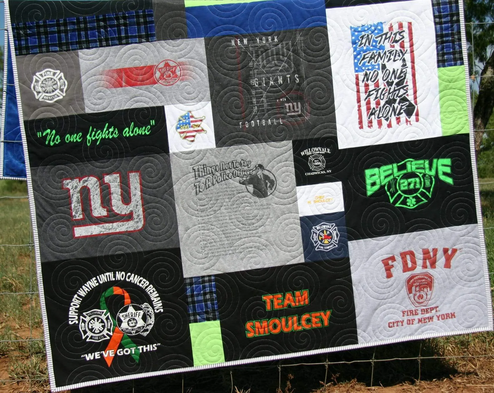 Memorial Tee Shirt Quilt DEPOSIT Custom Memory Blanket Graduation Gift T-Shirt Handmade Keepsake Personalized Modern Sport Clothing Fireman T-Shirt