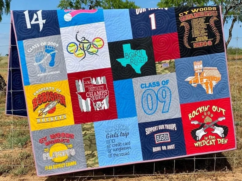Memorial Tee Shirt Quilt DEPOSIT Custom Memory Blanket Graduation Gift T-Shirt Handmade Keepsake Personalized Modern Sport Clothing Fireman T-Shirt