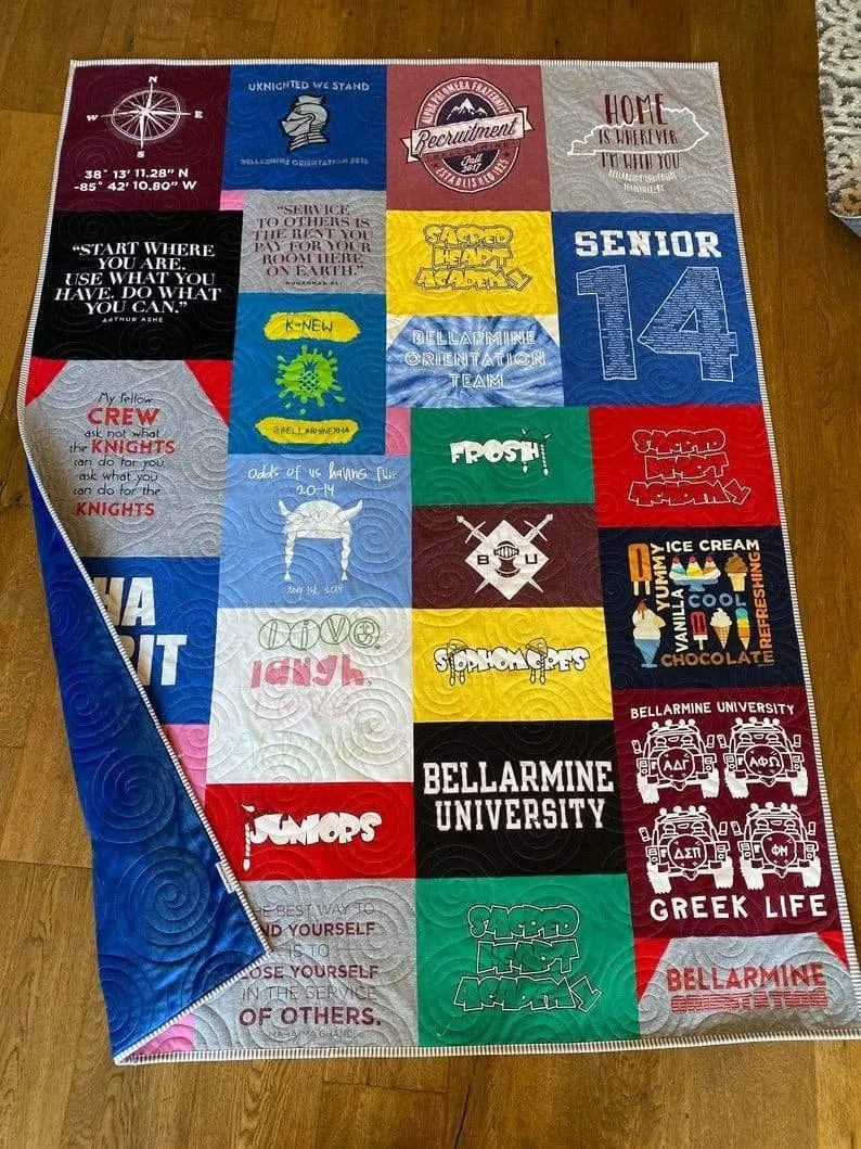 Memory T-Shirt Quilt DEPOSIT Custom Blanket Graduation Gift Tee Handmade Keepsake Personalized Modern Design Sport Clothing College Birthday