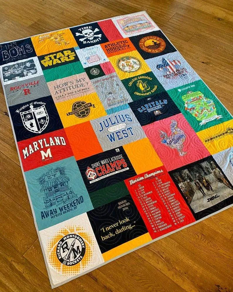 Memory T-Shirt Quilt DEPOSIT Custom Blanket Graduation Gift Tee Handmade Keepsake Personalized Modern Design Sport Clothing College Birthday