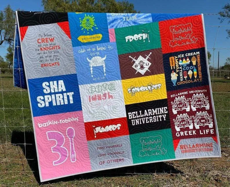 Memory T-Shirt Quilt DEPOSIT Custom Blanket Graduation Gift Tee Handmade Keepsake Personalized Modern Design Sport Clothing College Birthday