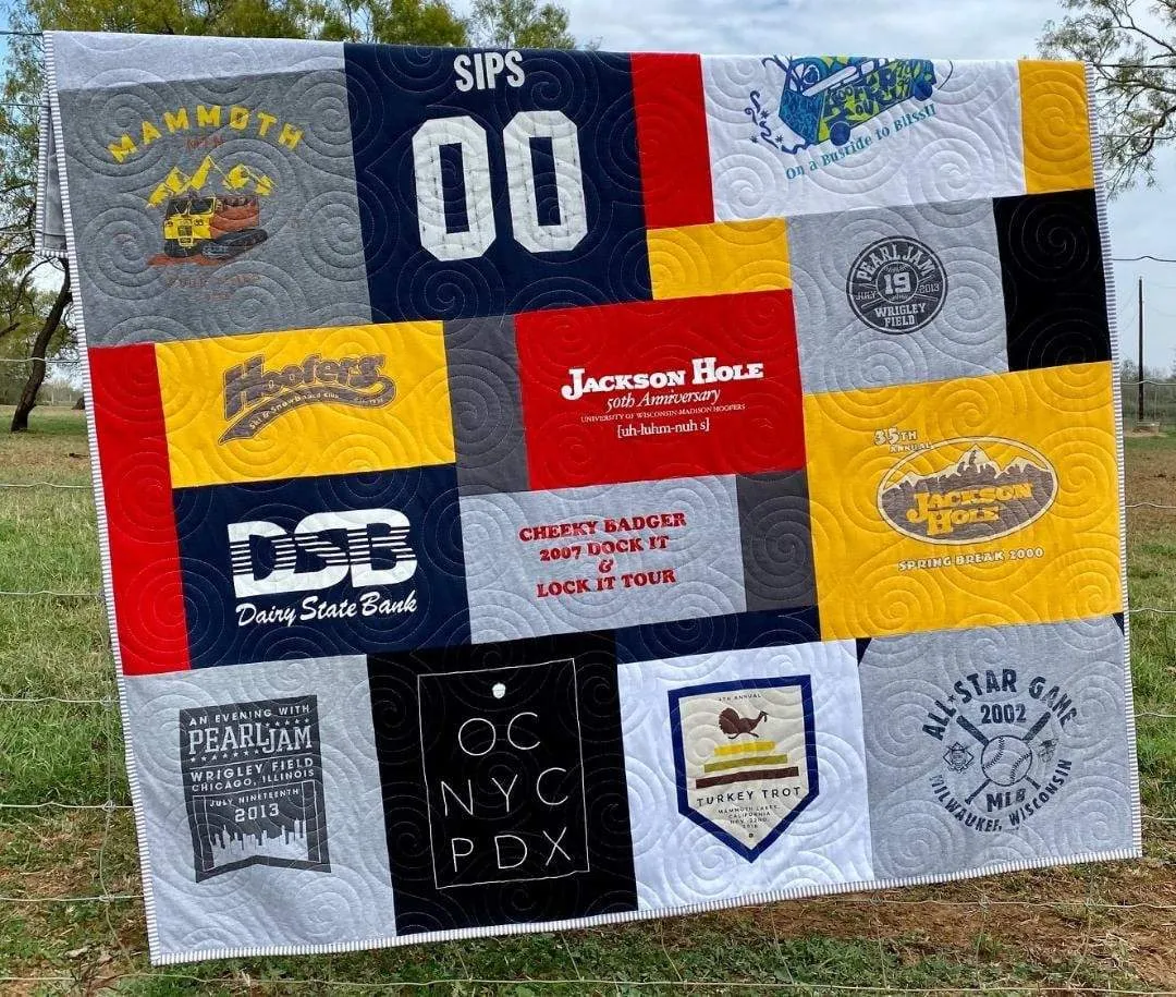 Memory T-Shirt Quilt DEPOSIT Custom Blanket Graduation Gift Tee Handmade Keepsake Personalized Modern Design Sport Clothing College Birthday
