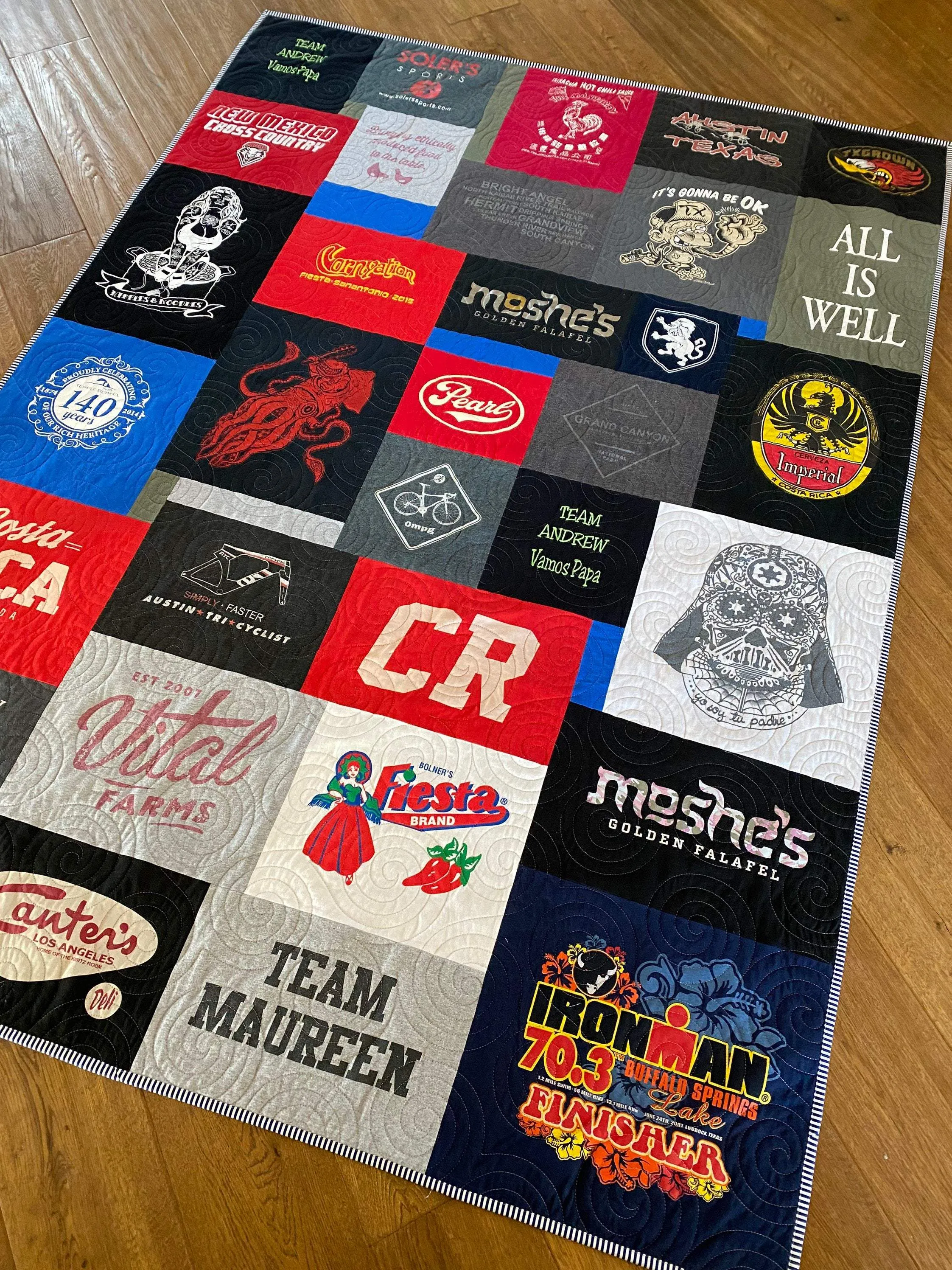 Memory T-Shirt Quilt DEPOSIT Custom Blanket Graduation Gift Tee Handmade Keepsake Personalized Modern Design Sport Clothing College Birthday