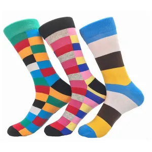 Men's Stripe Color 3pk Assorted Bundle Colorful Socks