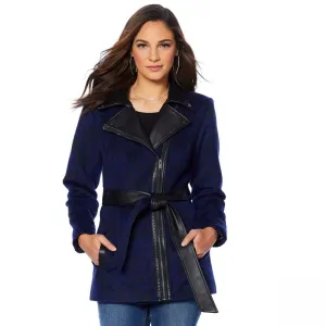 MOTTO Women's Floral Jacquard Coat With Faux Leather Trim