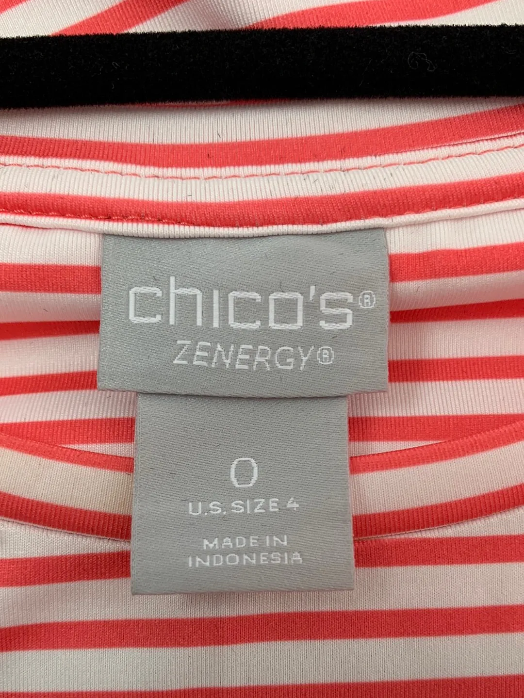 NWT - CHICO'S coral stripe ZENERGY UPF 50  Crew Shirt - 0 | US 4/6 S