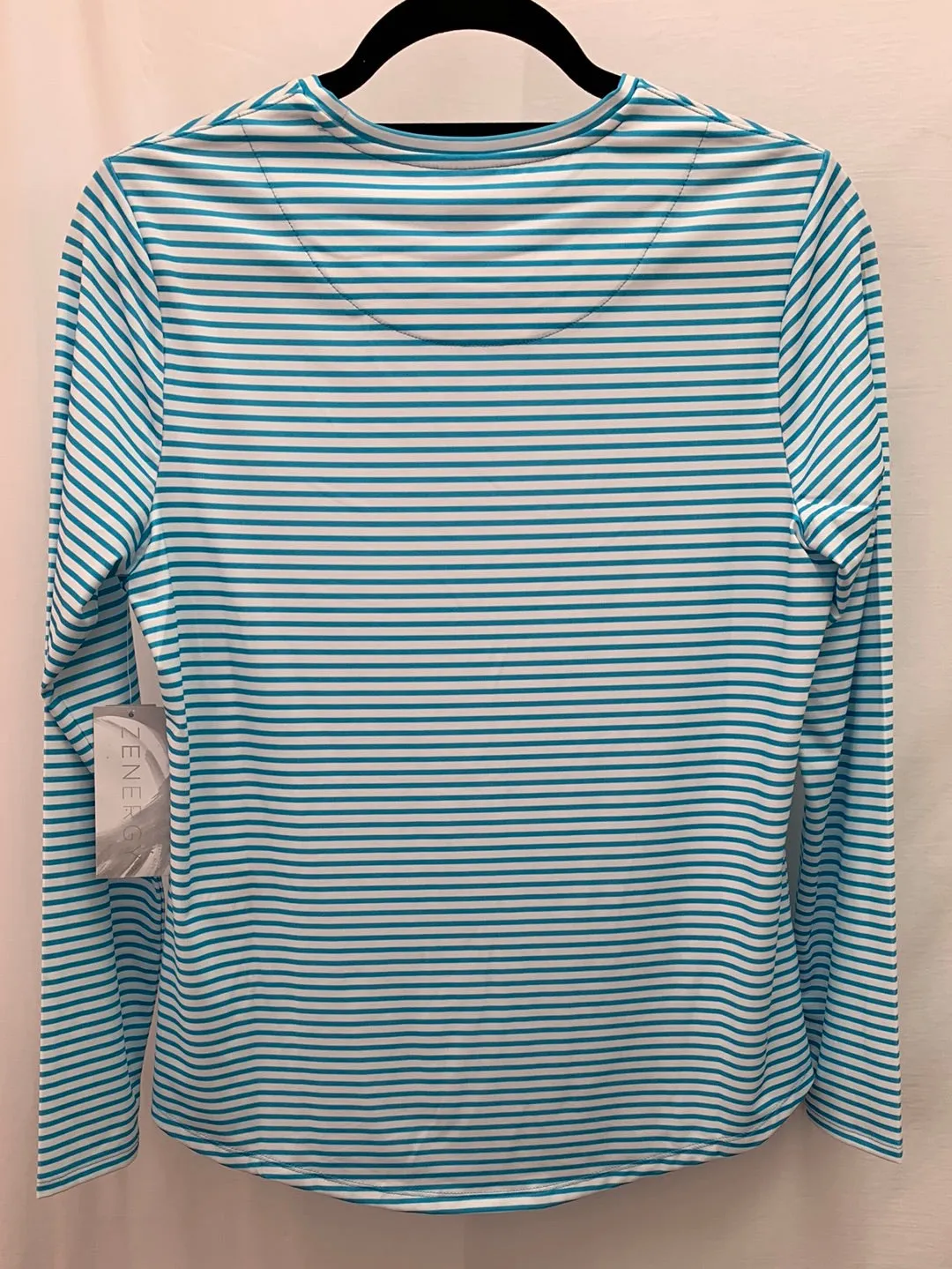 NWT - CHICO'S turquoise stripe ZENERGY UPF 50  Crew Shirt - 0 | 4/6 S