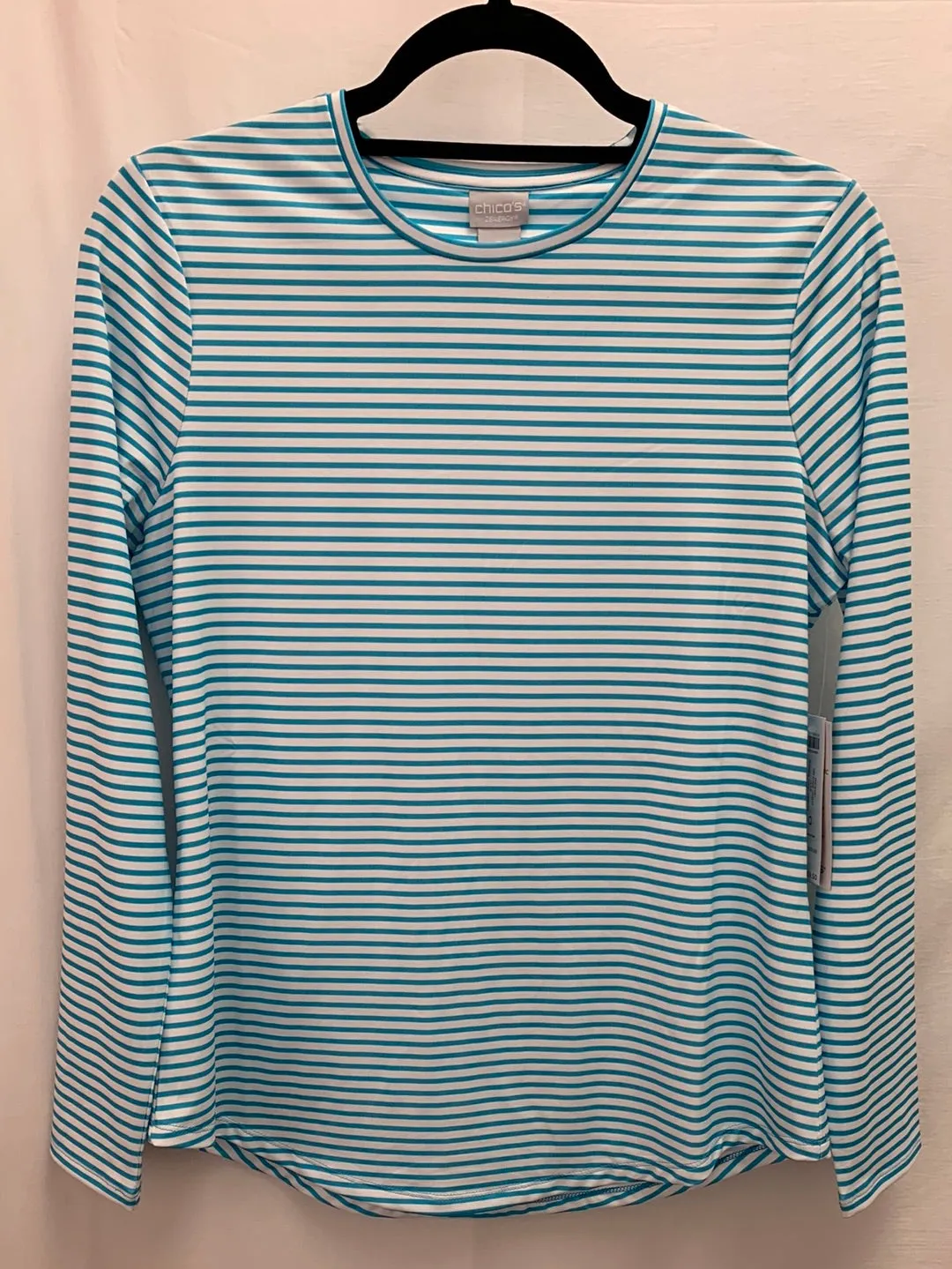 NWT - CHICO'S turquoise stripe ZENERGY UPF 50  Crew Shirt - 0 | 4/6 S