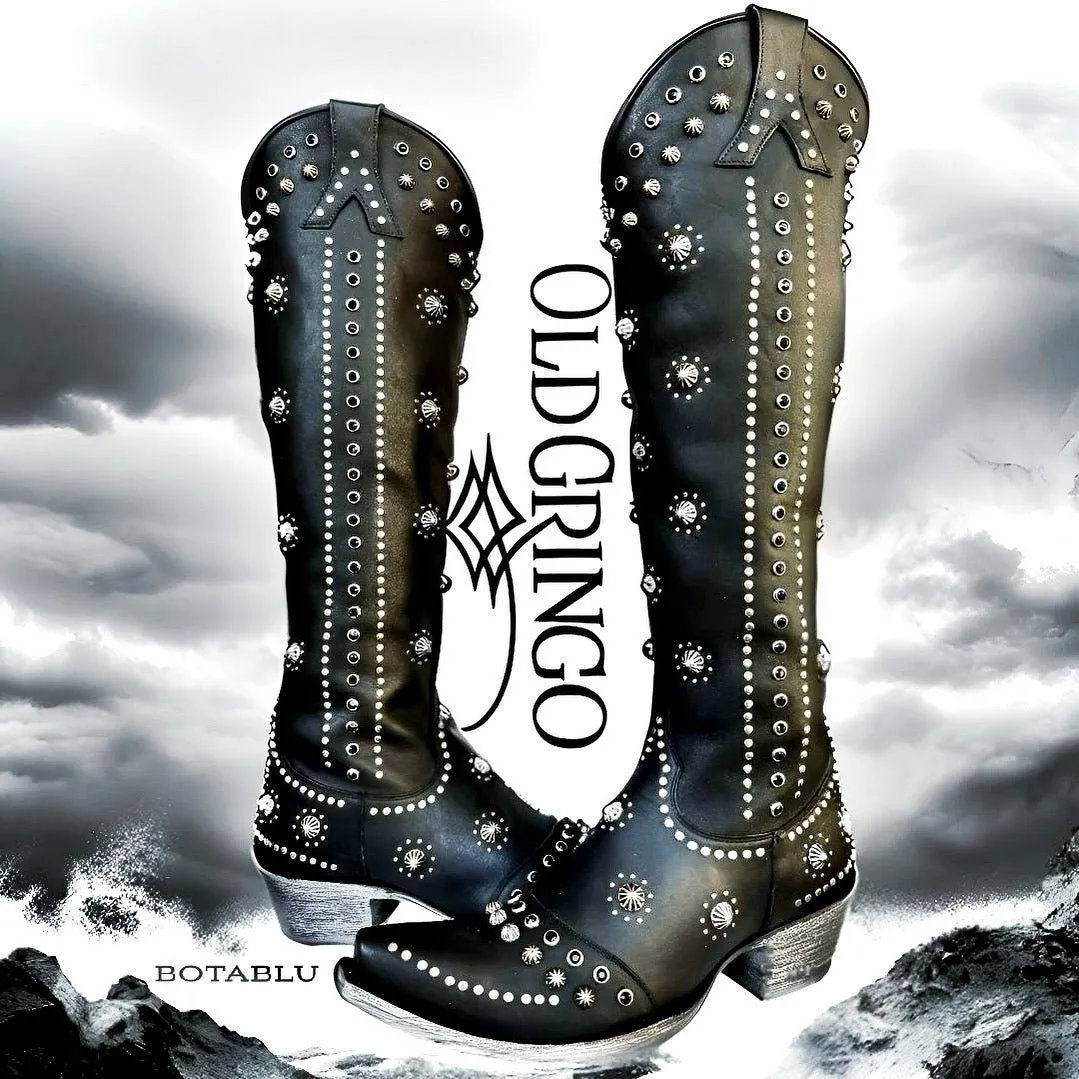 OLD GRINGO Kellie 18” L3095-1 Studded Tall Knee High Cowgirl Cowboy Western Black Boots