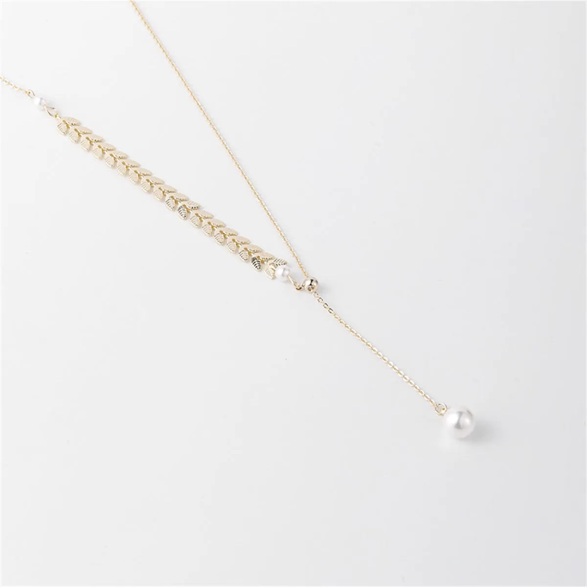 Pearl & 18K Gold-Plated Leaves Lariat Necklace
