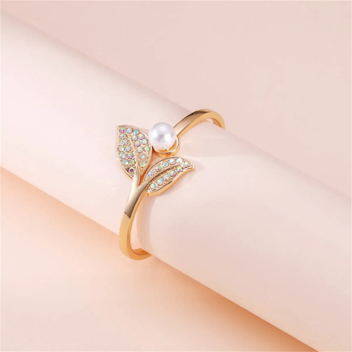 Pearl & Iridescent Cubic Zirconia Leaf Duo Hinge Bangle