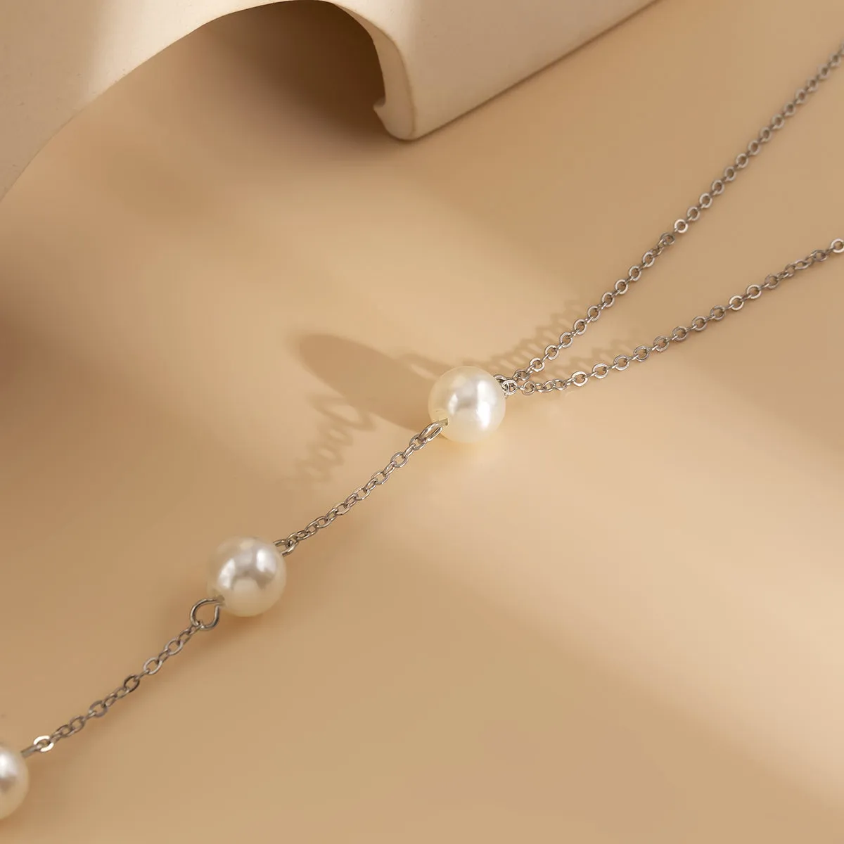 Pearl & Silver-Plated Lariat Necklace