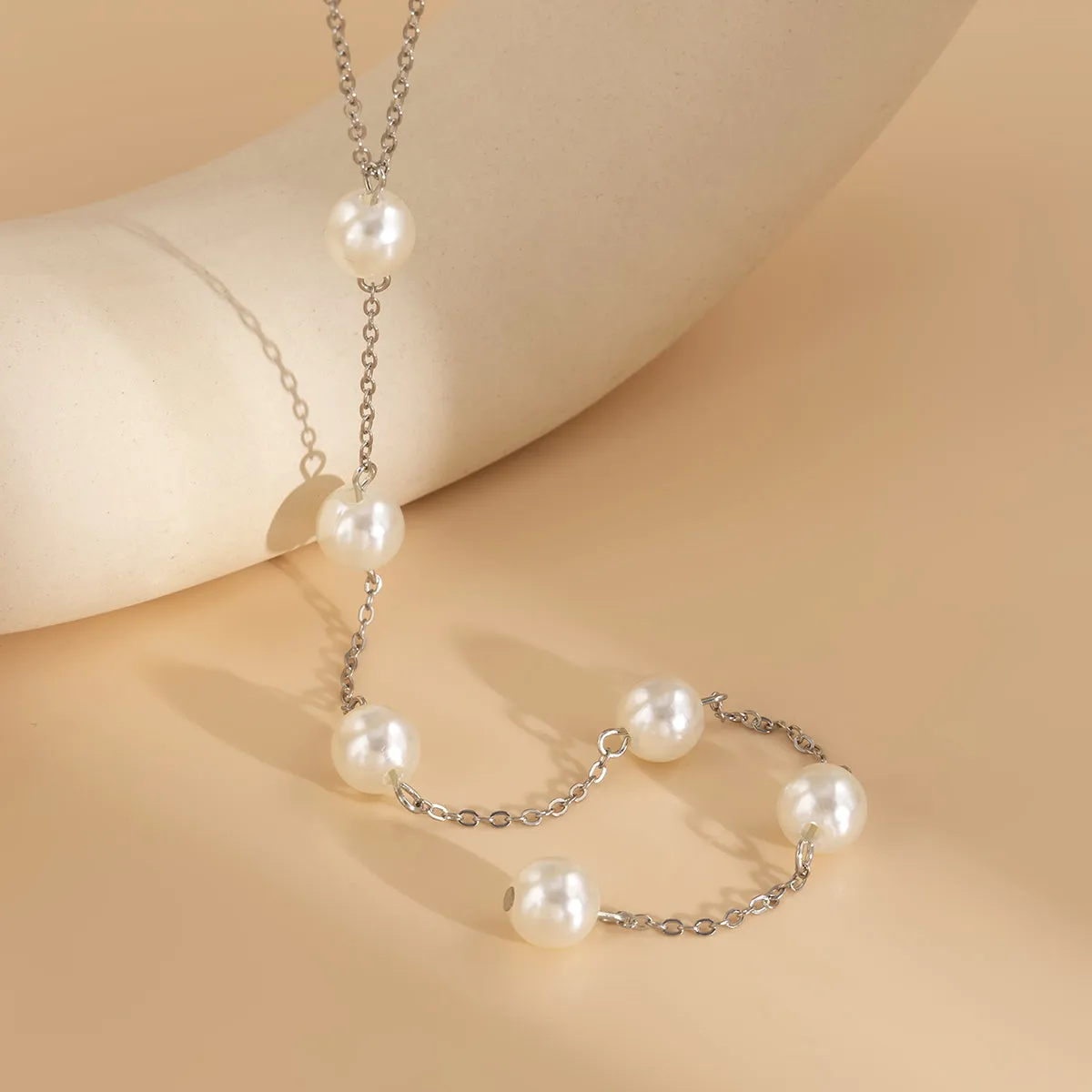 Pearl & Silver-Plated Lariat Necklace