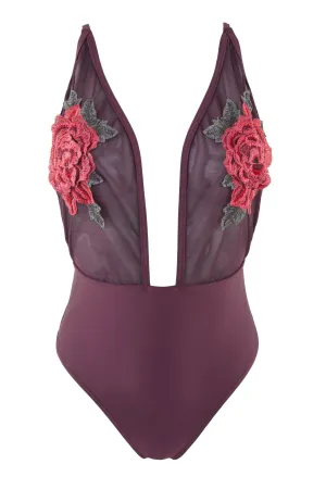 PEEK & BEAU Women's Red Rose Applique One Piece Swimsuit NWT