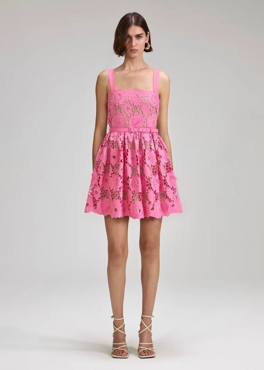 Pink 3D Cotton Lace Mini Dress (Pink)