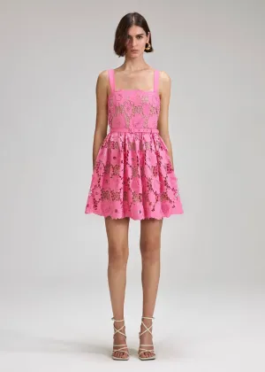 Pink 3D Cotton Lace Mini Dress (Pink)