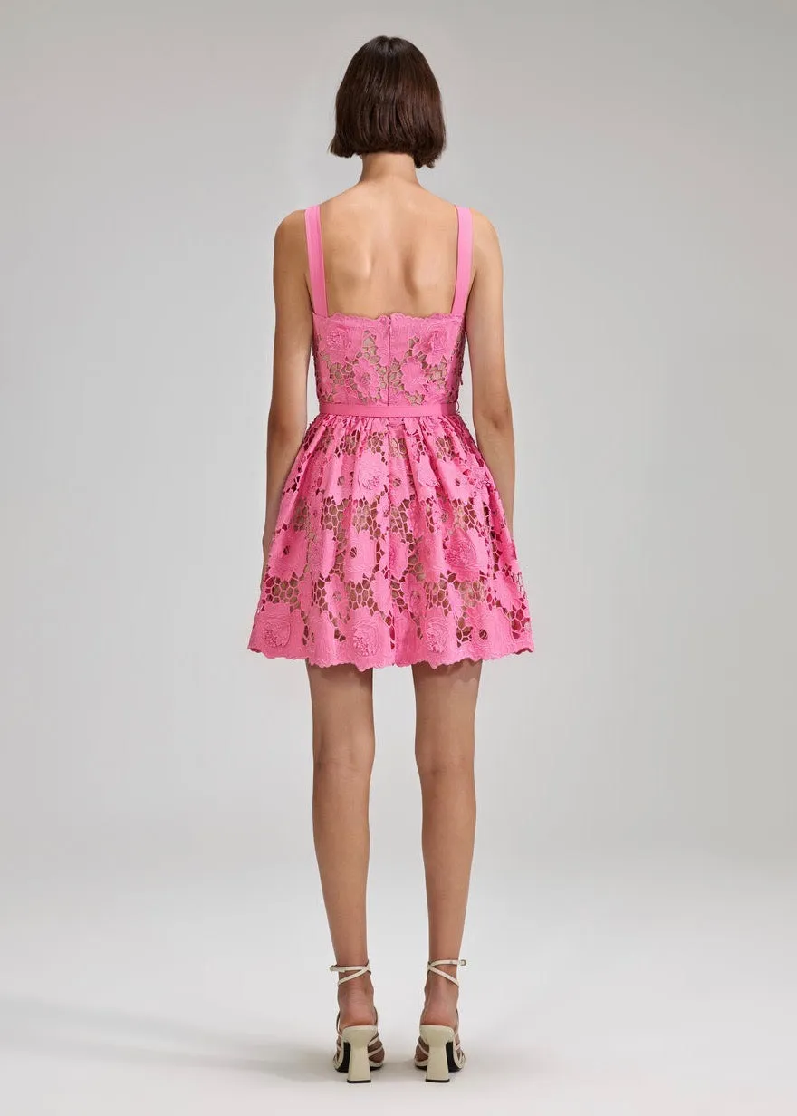 Pink 3D Cotton Lace Mini Dress (Pink)
