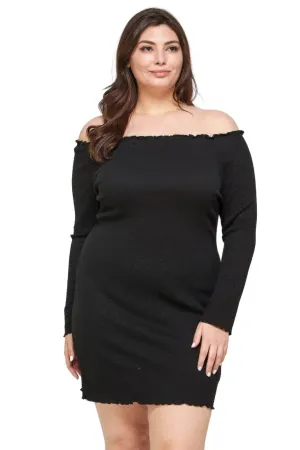 Plus Size Black Smocked Off Shoulder Dress