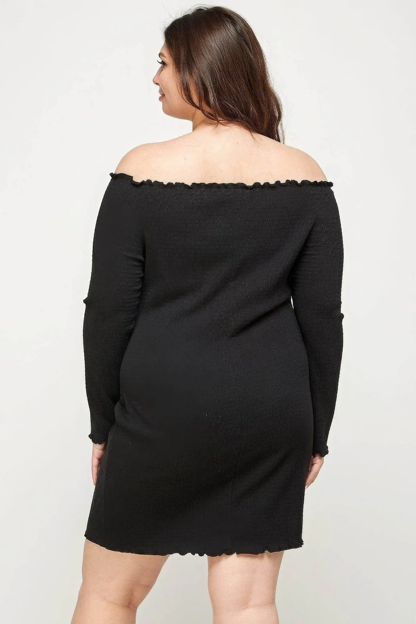 Plus Size Black Smocked Off Shoulder Dress