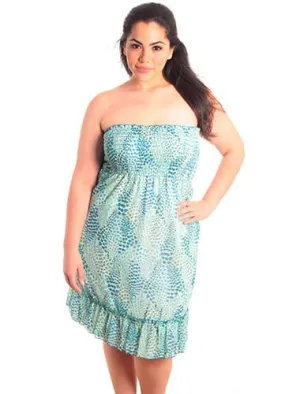 Plus Size Blue Floral Scrunch Tube Dress